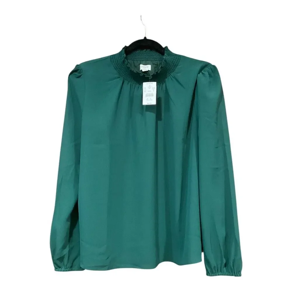 Women's Emerald Green Long-Sleeve Smocked Neck Blouse